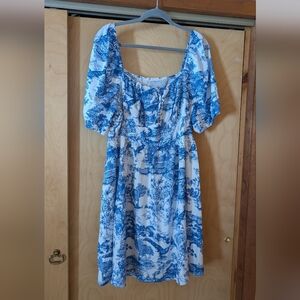 Shein Blue and White Printed Dress